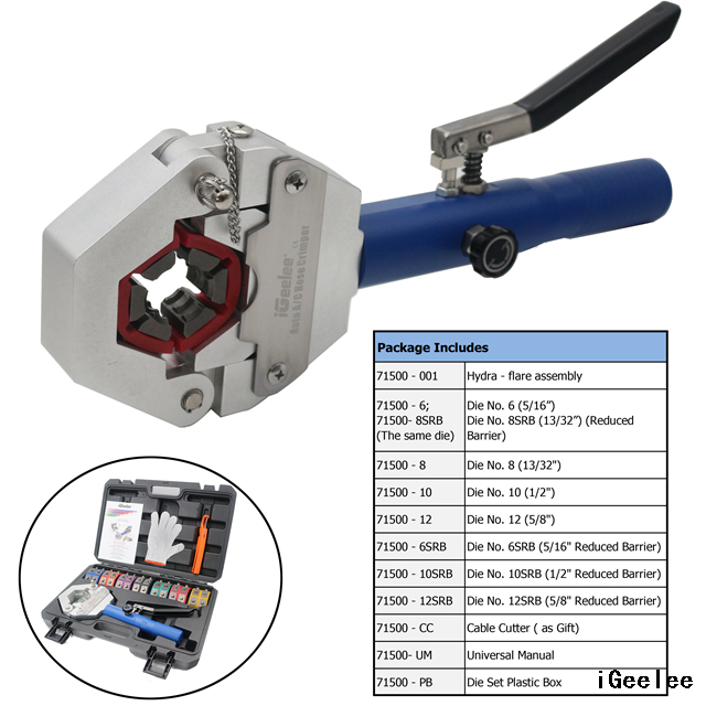 iGeelee Hydraulic A/C Hose Crimper Hydraulic A/C Crimping Tool Hydra-crimp for Barbed And Beaded Hose Fittings